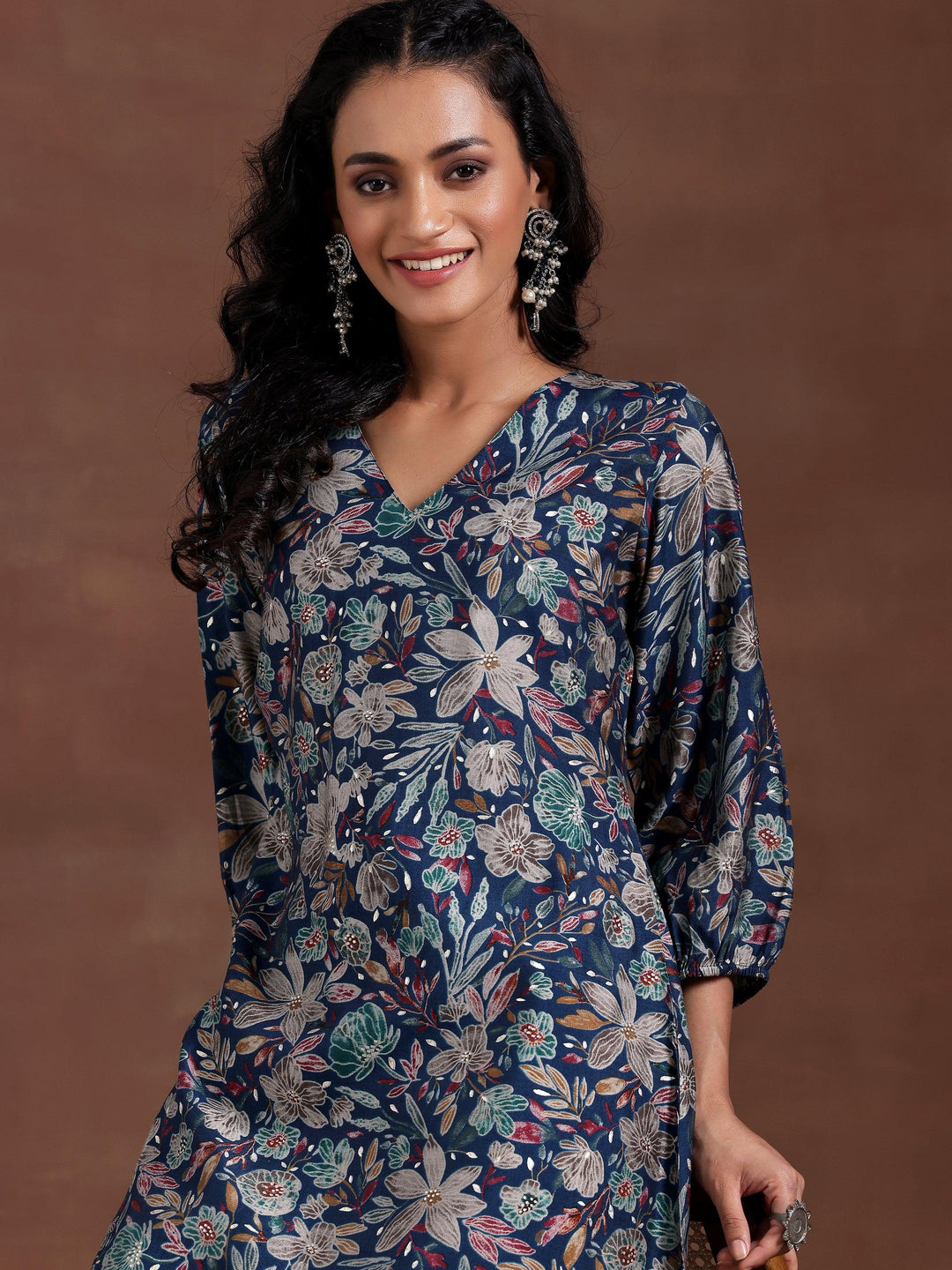 Blue Printed Silk Blend Co-Ords - Libas 