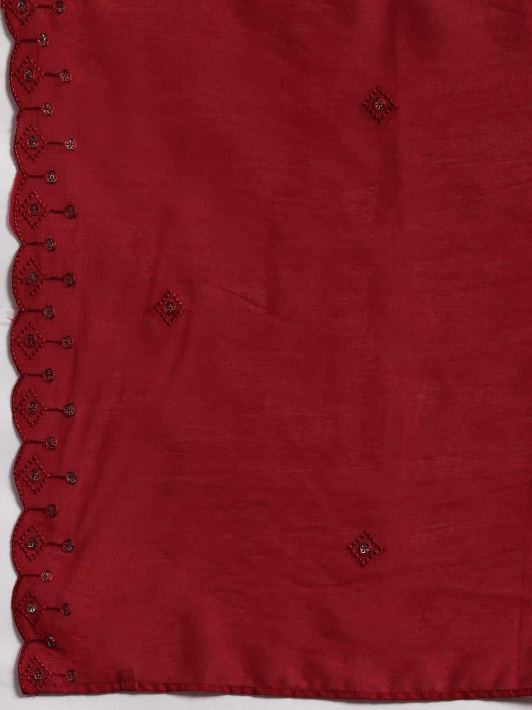 Red Embroidered Silk Blend Straight Suit With Dupatta - Libas