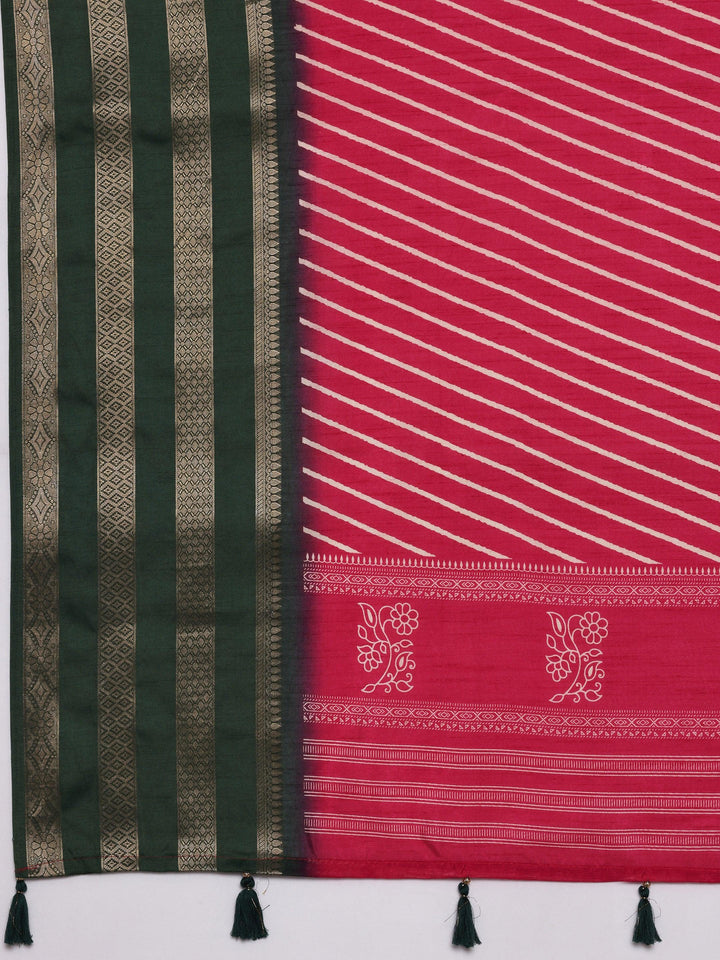 Pink Printed Silk Blend Saree With Unstitched Blouse Piece - Libas