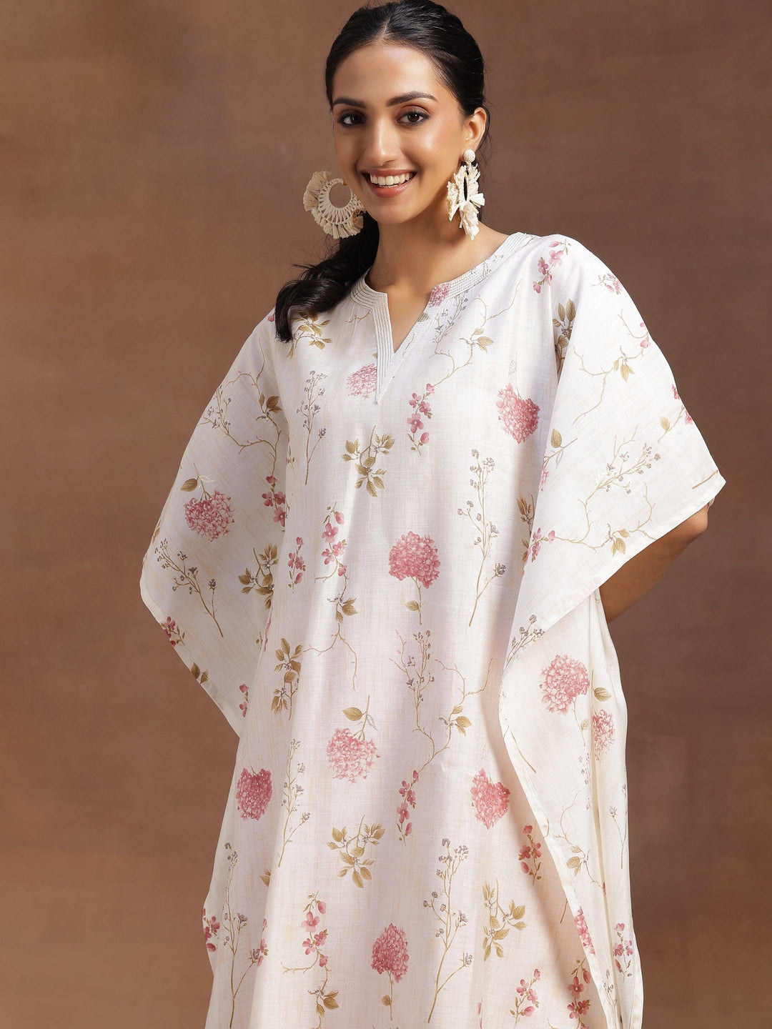 Cream Printed Silk Blend Co-Ords - Libas 