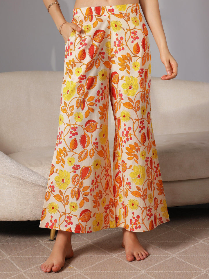 Yellow Printed Cotton Night Suits - Libas