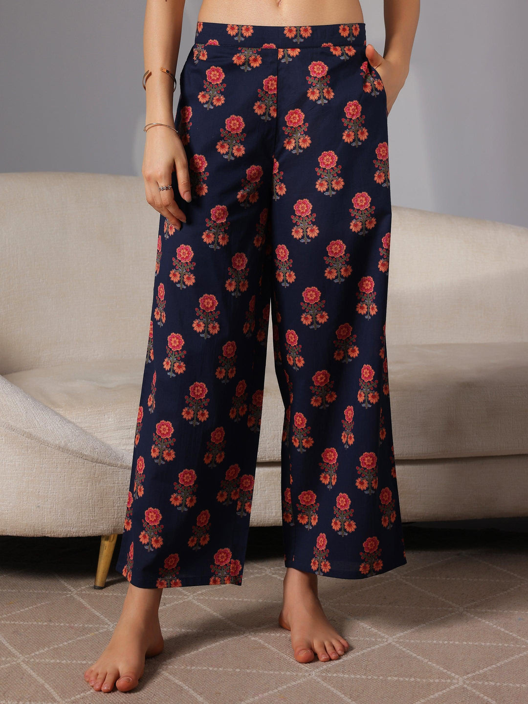 Blue Printed Cotton Night Suits - Libas