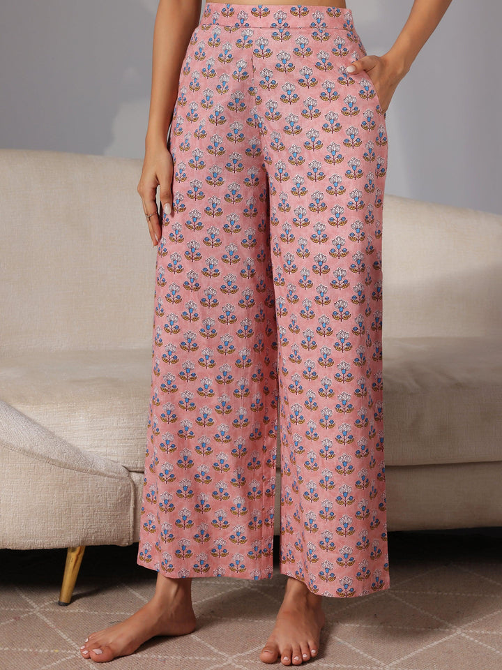 Peach Printed Cotton Night Suits - Libas