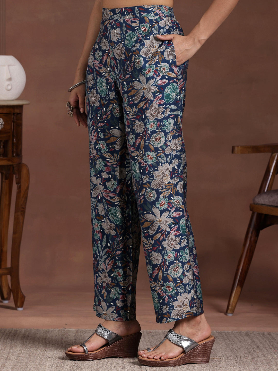 Blue Printed Silk Blend Co-Ords - Libas 