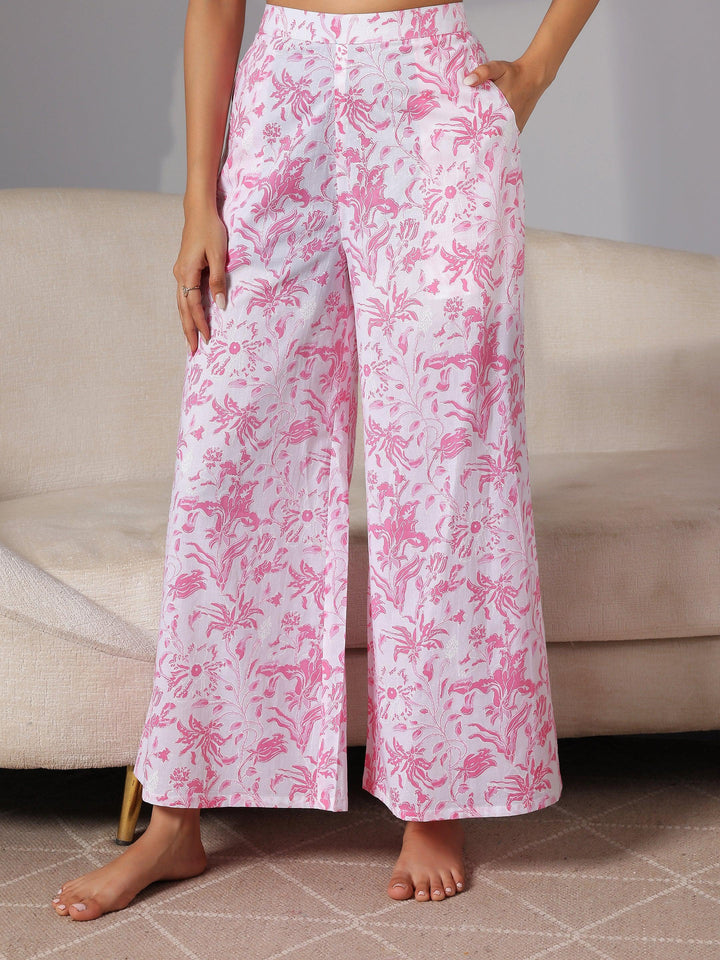 Pink Printed Cotton Night Suits - Libas