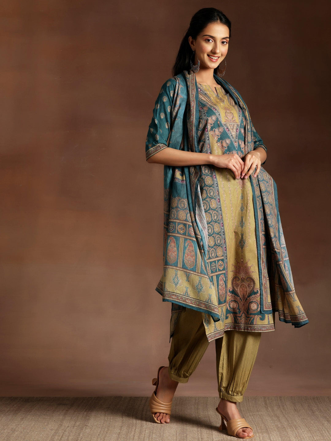 Multicoloured Printed Cotton Straight Suit With Dupatta - Libas 