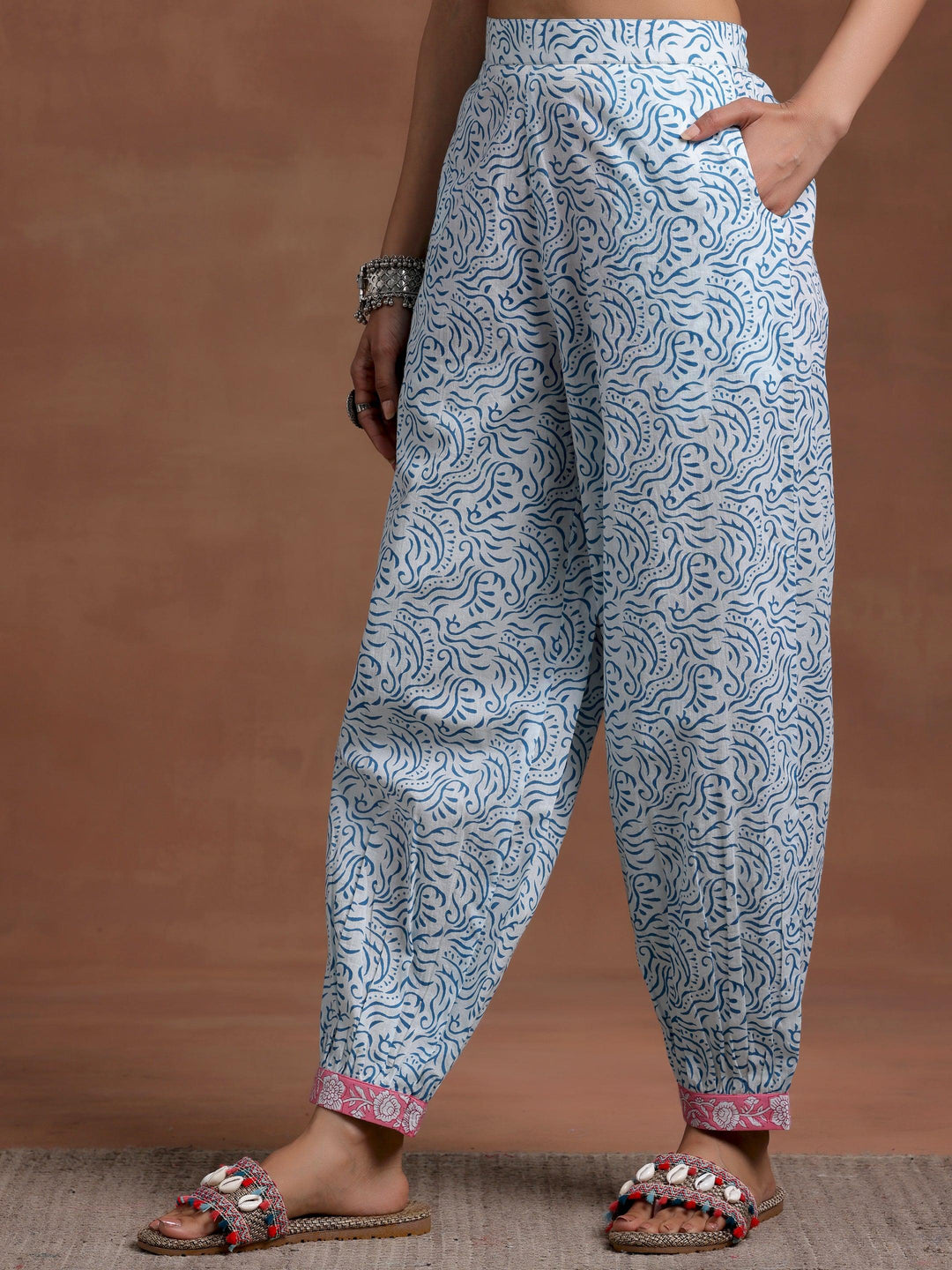 Blue Printed Cotton Straight Suit With Dupatta - Libas 