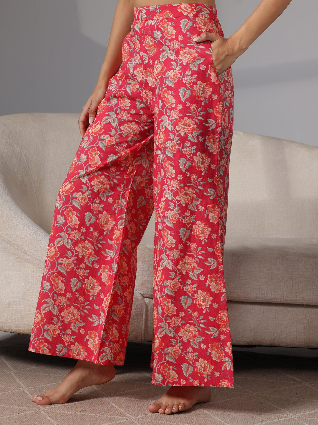 Coral Printed Cotton Night Suits - Libas