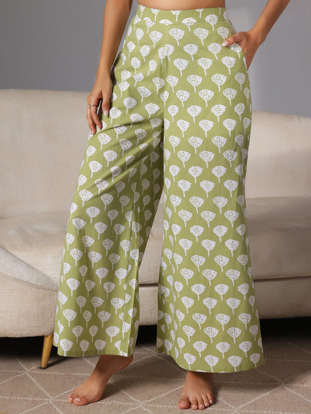 Green Printed Cotton Night Suits - Libas