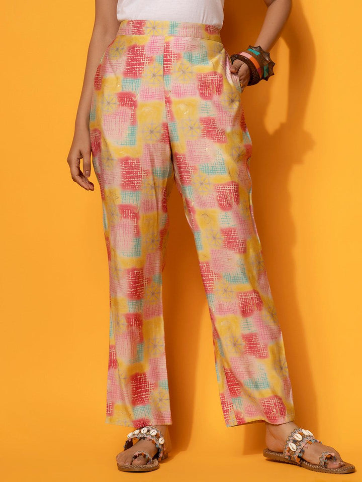 Yellow Printed Silk Blend Co-Ords - Libas