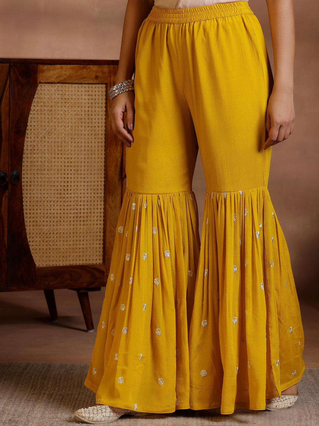  Mustard Embroidered Silk Blend Straight Suit With Dupatta 