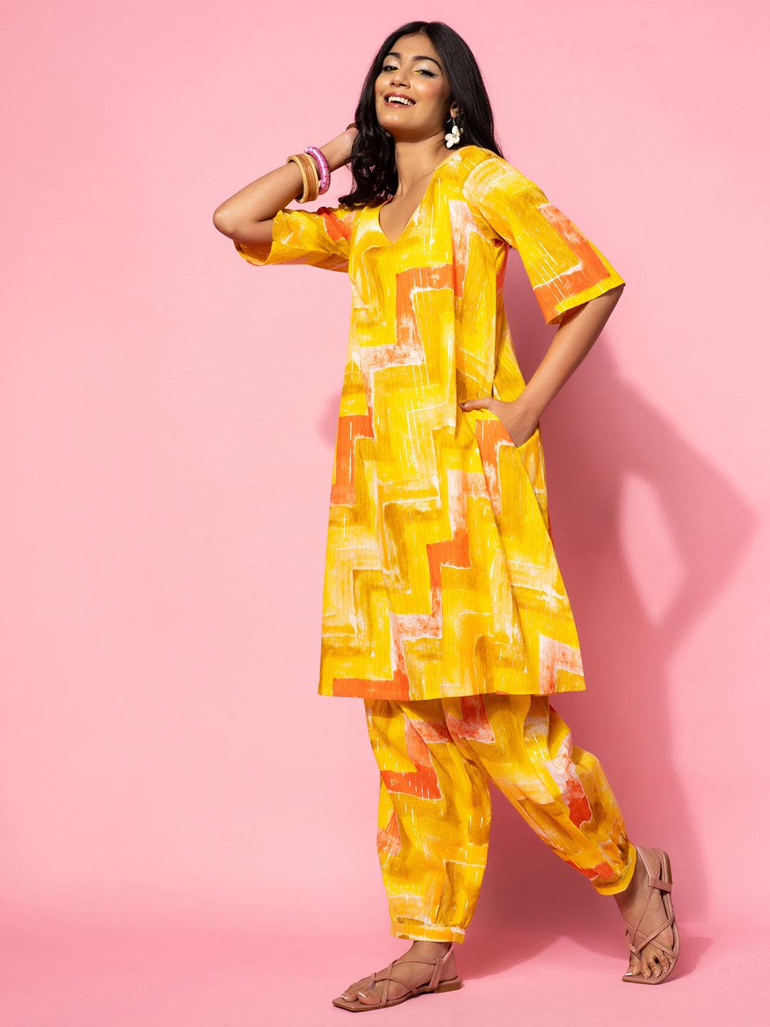 Yellow Printed Cotton Co-Ords - Libas