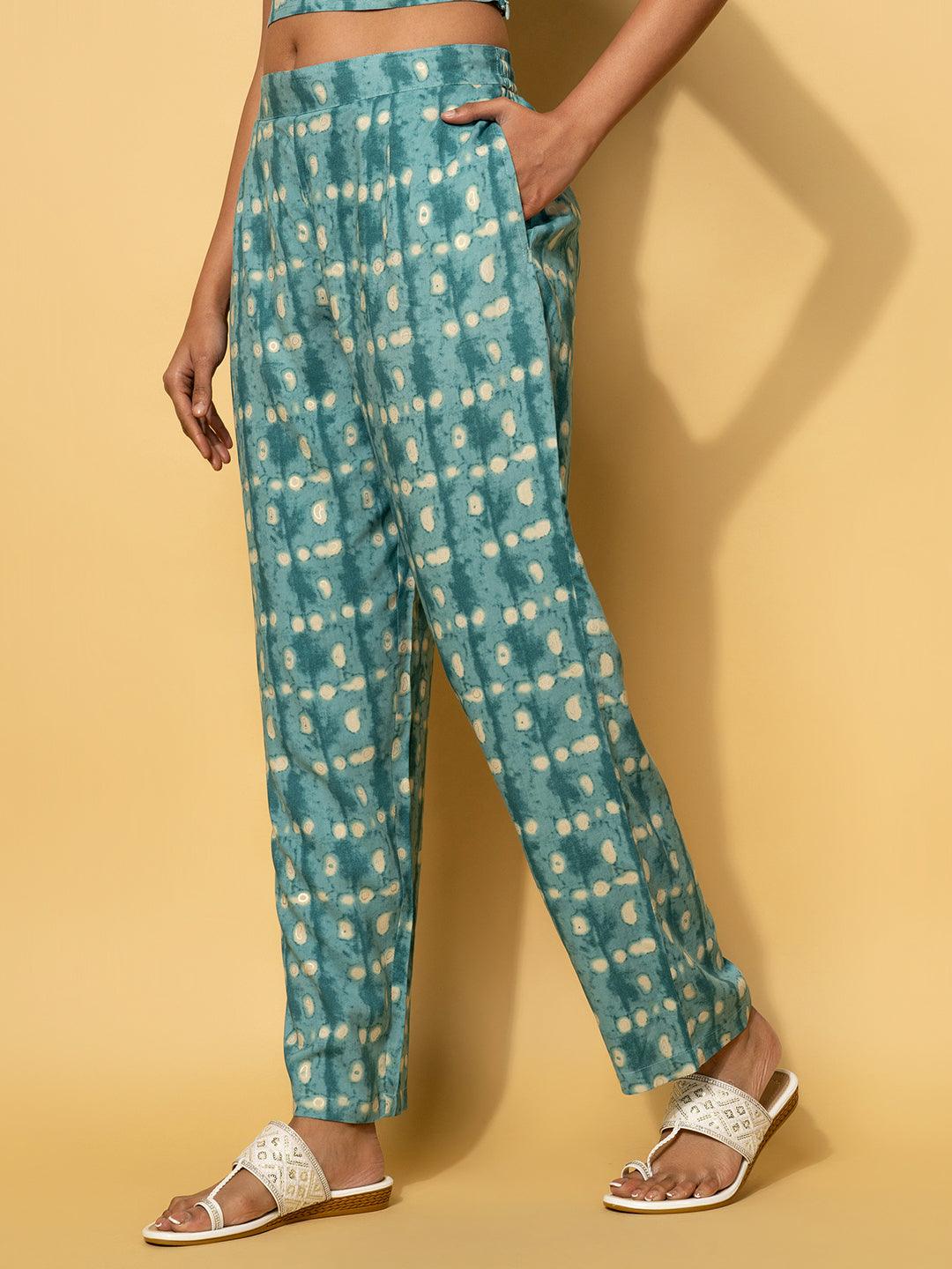 Teal Printed Rayon Co-Ords - Libas