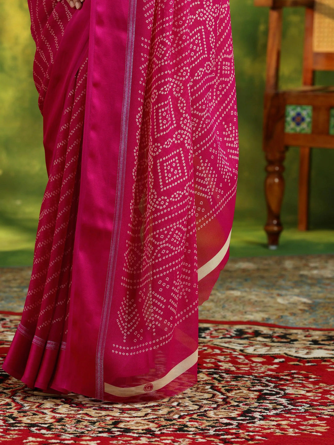 Pink Printed Satin Saree With Unstitched Blouse Piece - Libas