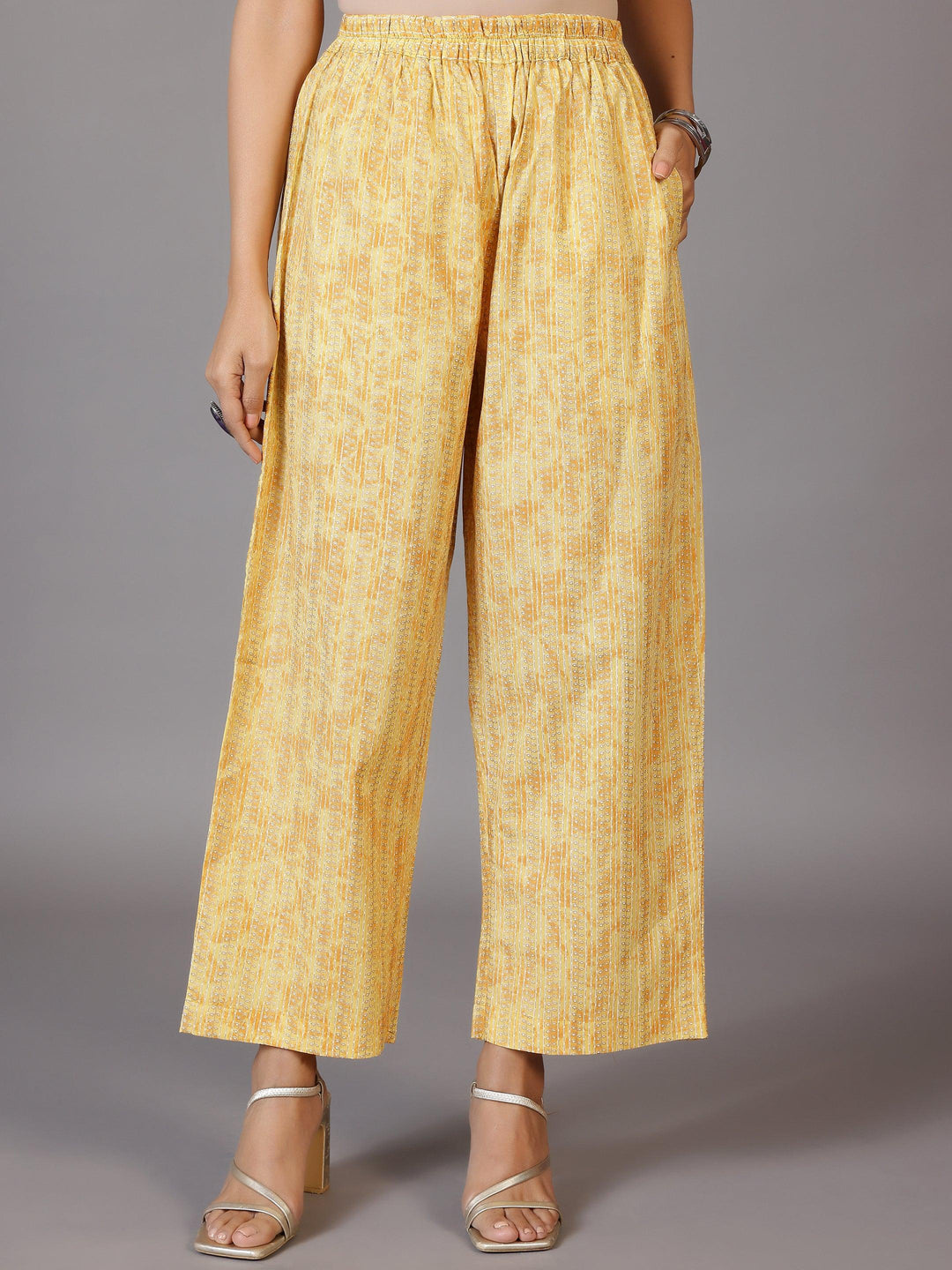 Yellow Printed Cotton Straight Suit With Dupatta - Libas