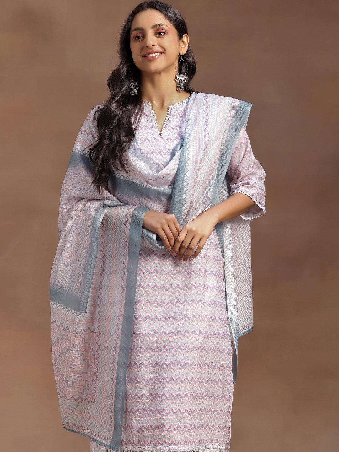 Pink Embroidered Cotton Blend Straight Suit With Dupatta - Libas