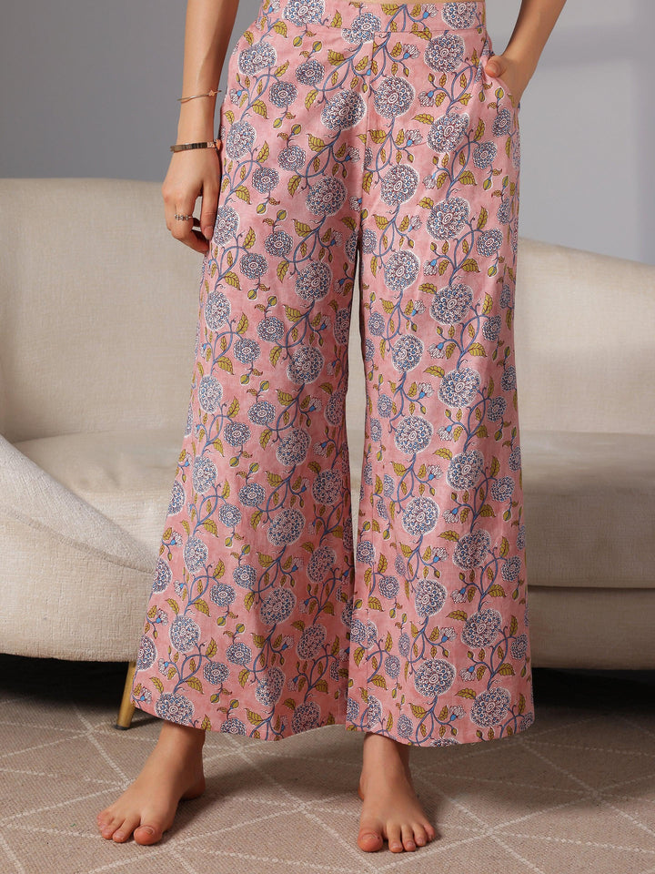 Peach Printed Cotton Night Suits - Libas