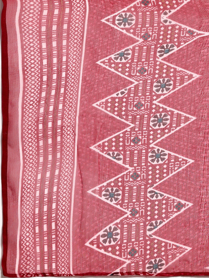 Maroon Printed Silk Blend A-Line Kurta With Palazzos & Dupatta - Libas