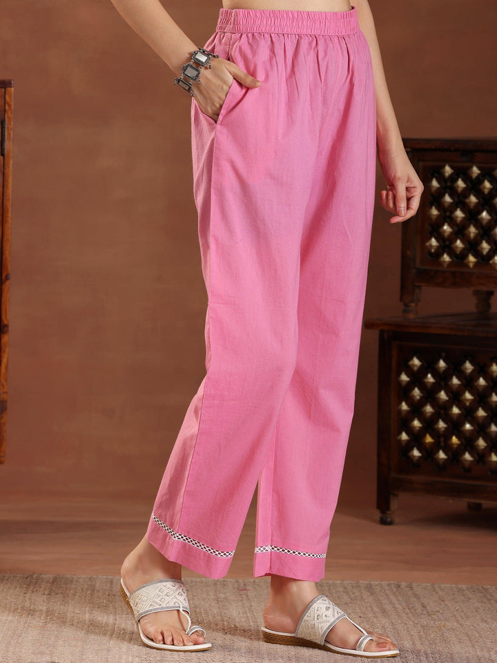 Pink Woven Design Cotton Straight Suit With Dupatta - Libas