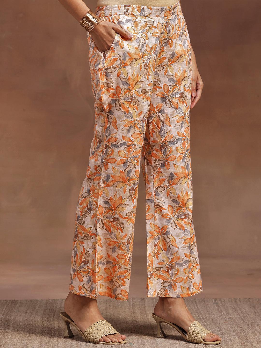 Orange Printed Cotton Blend Co-Ords - Libas 