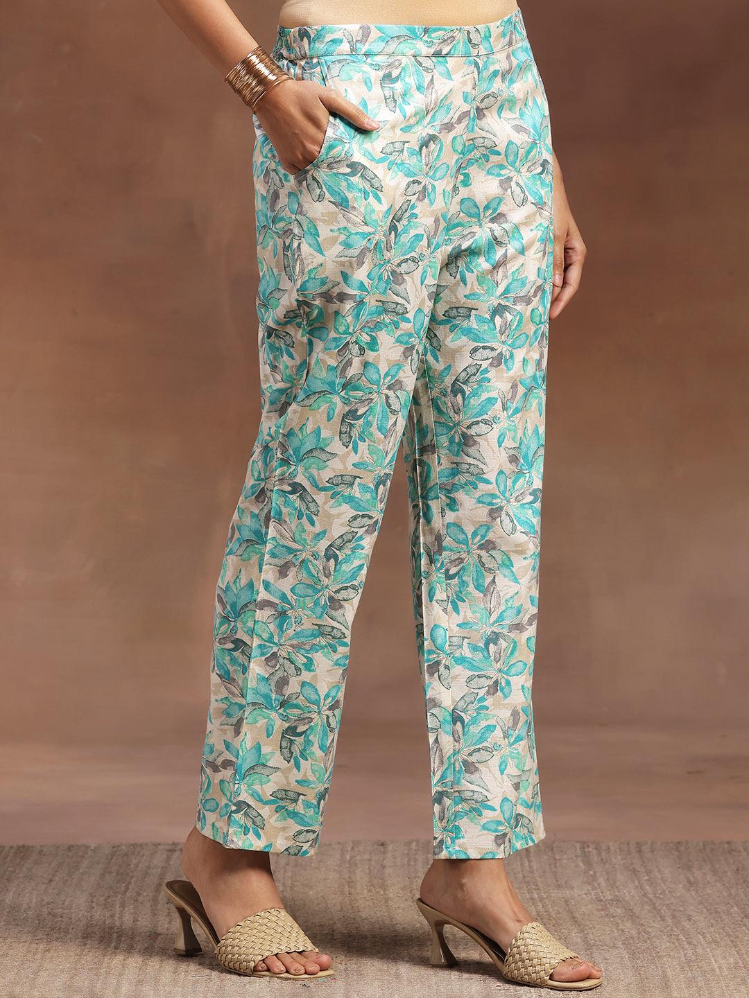 Turquoise Printed Cotton Blend Co-Ords - Libas 