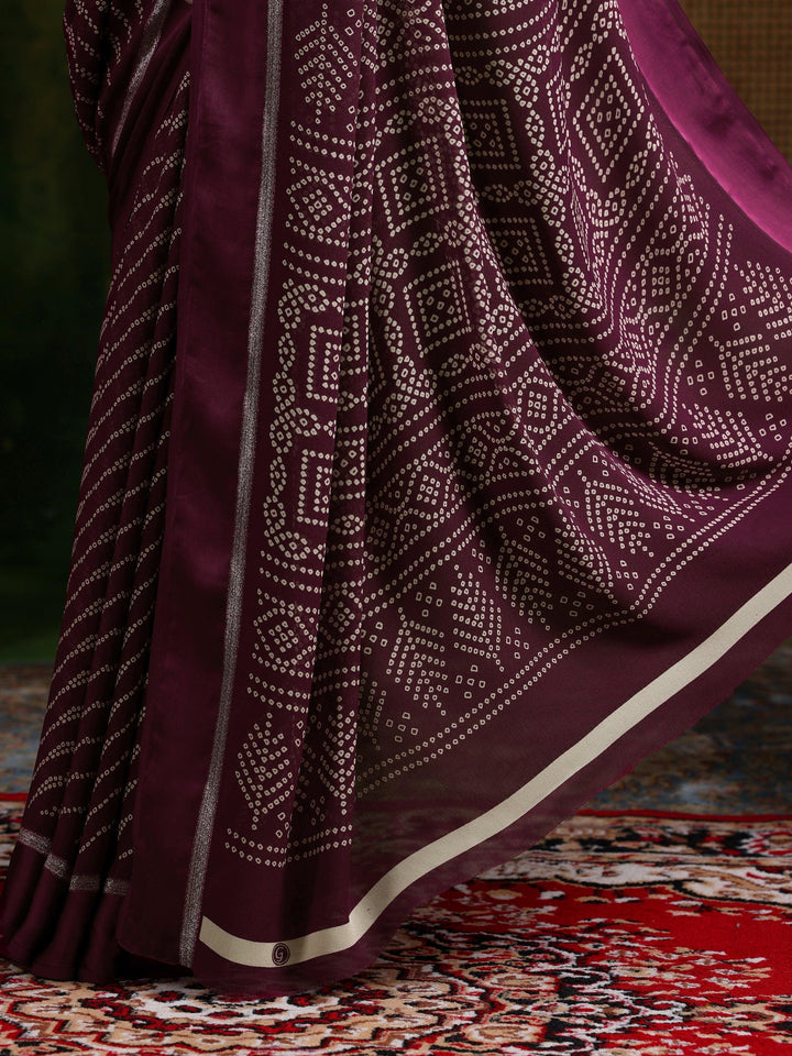 Maroon Printed Satin Saree With Unstitched Blouse Piece - Libas