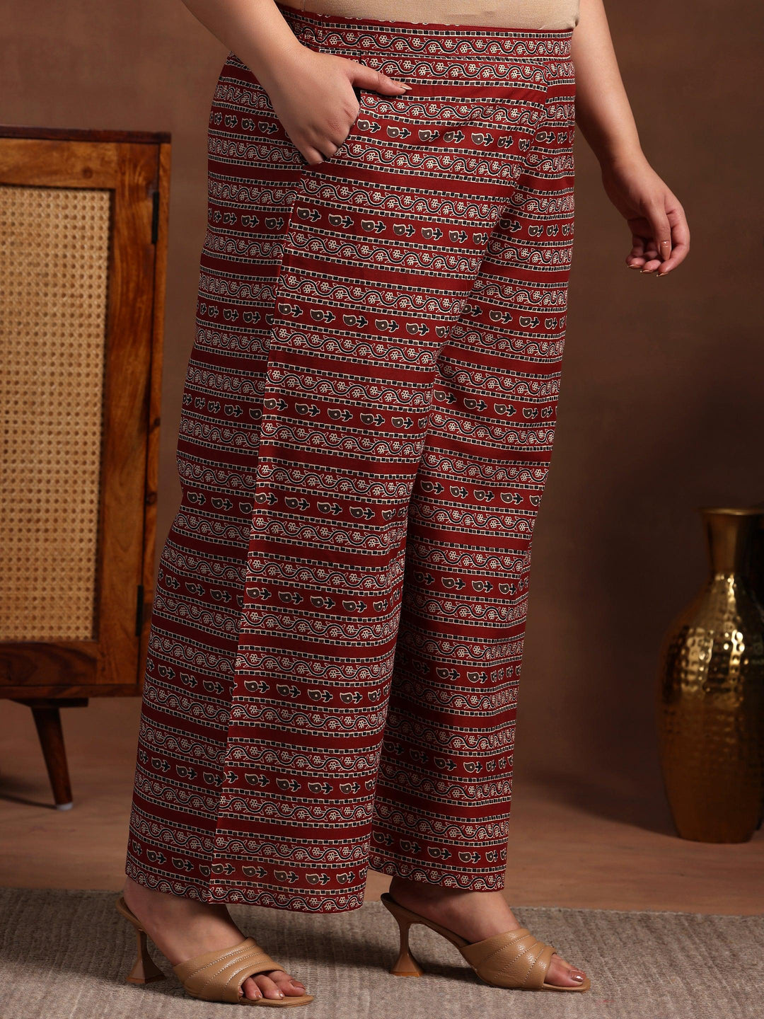 Plus Size Maroon Printed Cotton Straight Suit With Dupatta - Libas