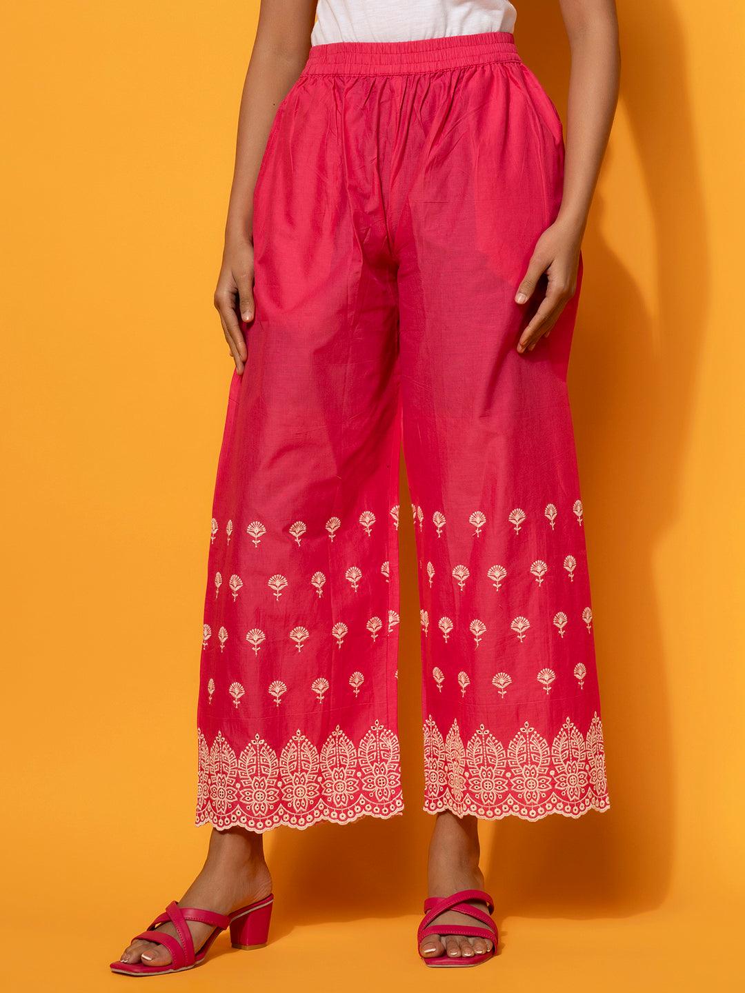 Pink Embroidered Cotton Co-Ords