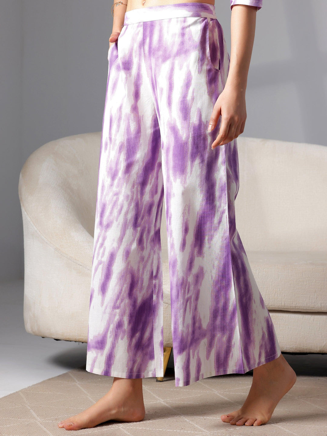 Purple Printed Cotton Night Suits - Libas 