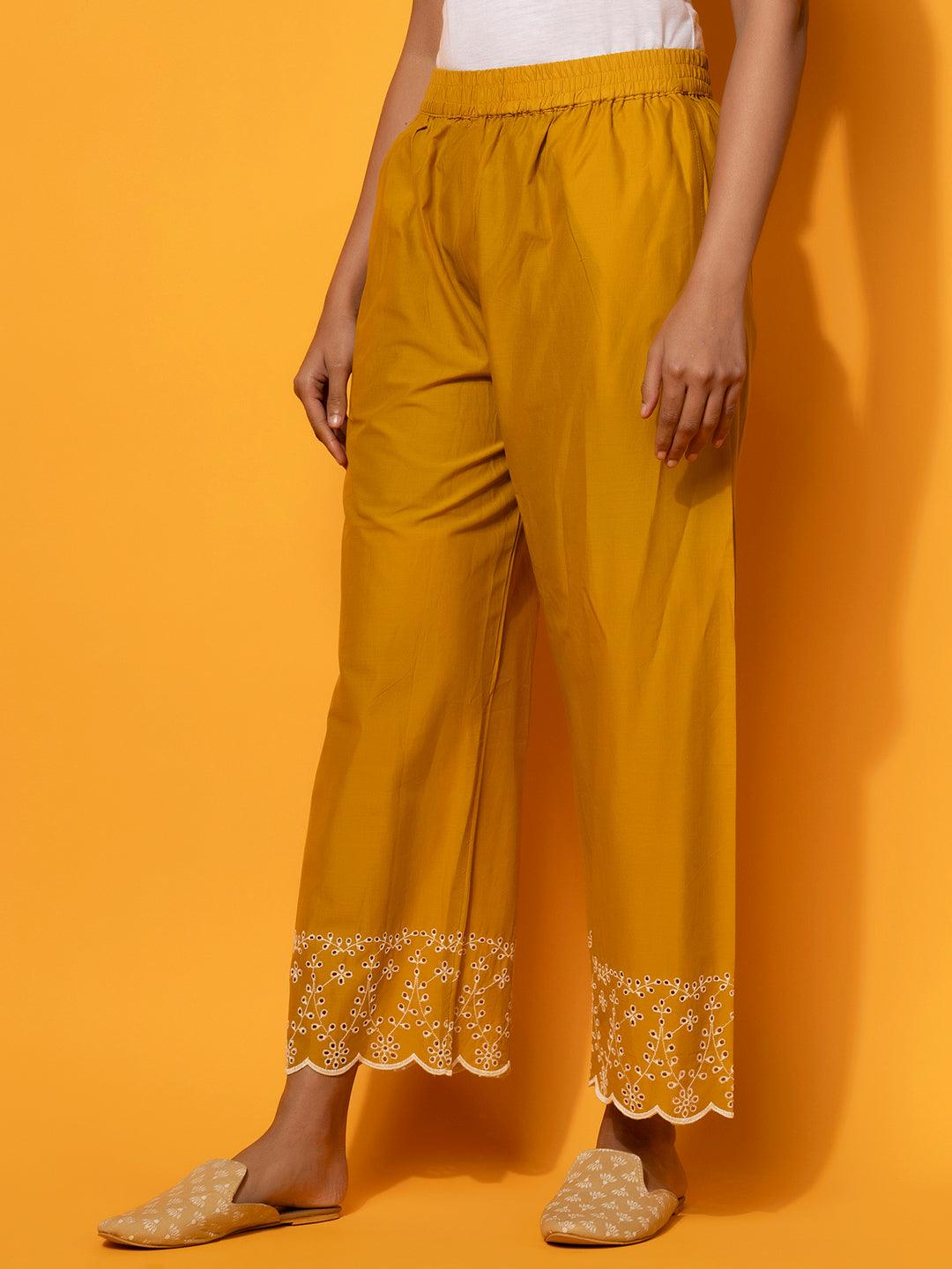 Mustard Embroidered Cotton Co-Ords - Libas 