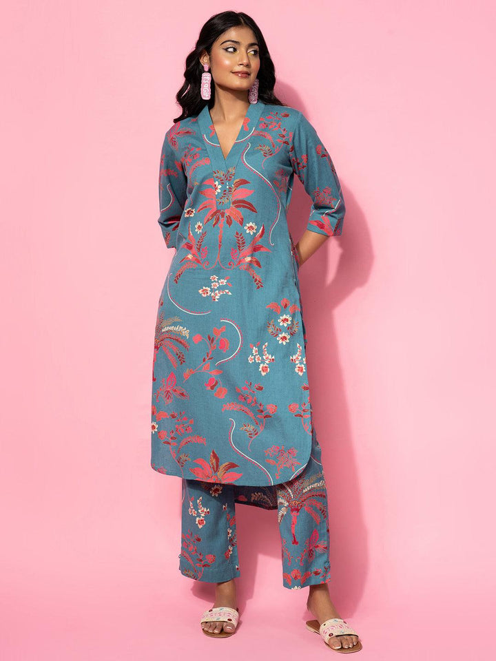 Blue Printed Cotton Co-Ords - Libas