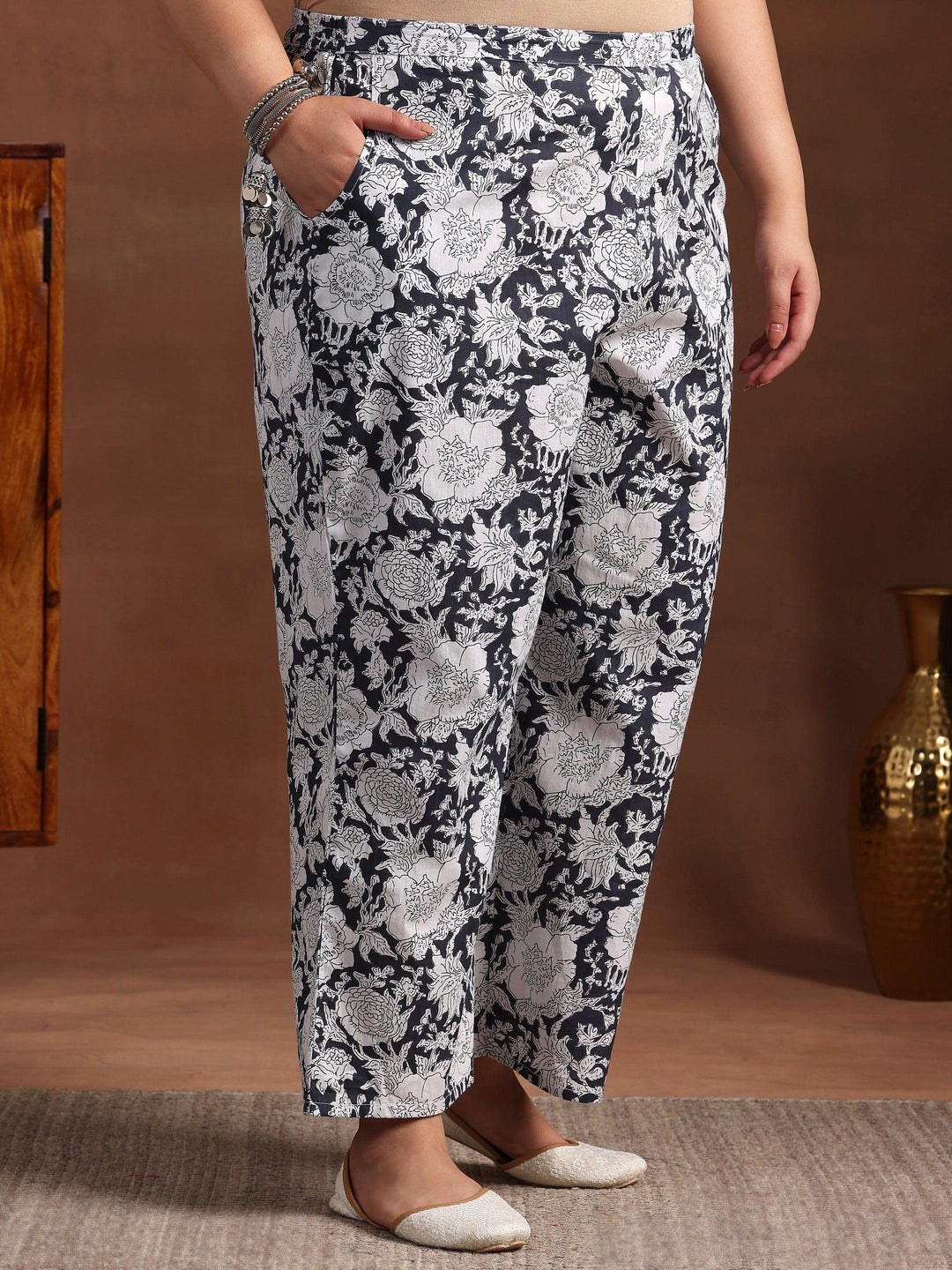 Plus Size Grey Printed Cotton Co-Ords - Libas