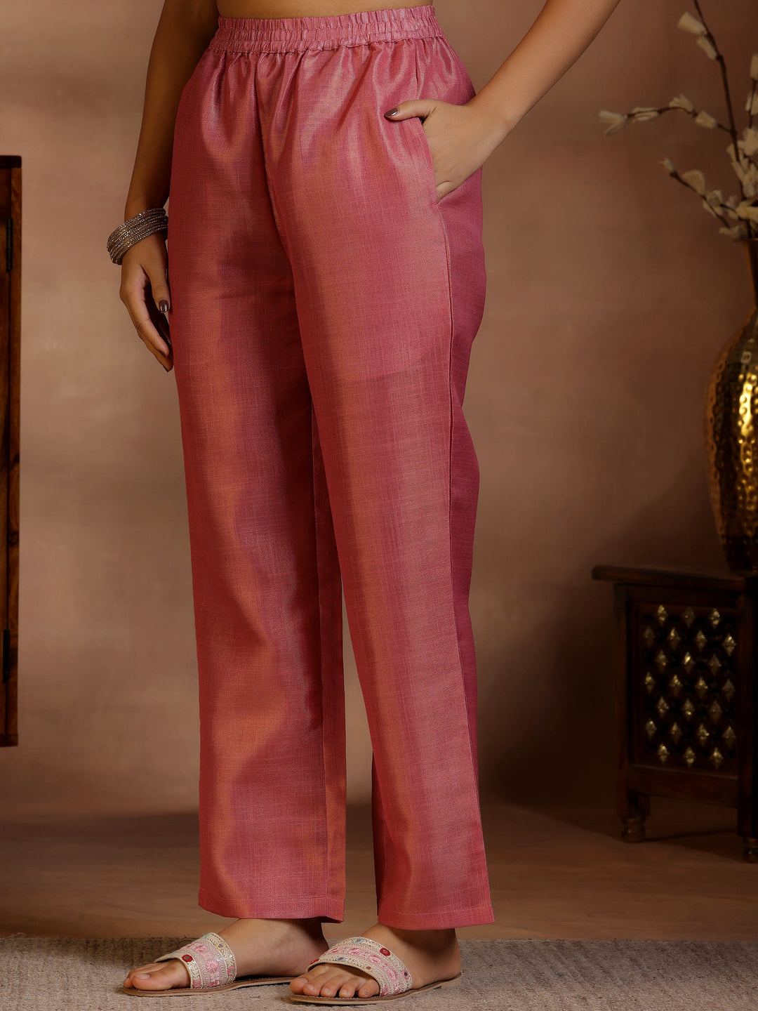  Pink Printed Silk Straight Suit With Dupatta 