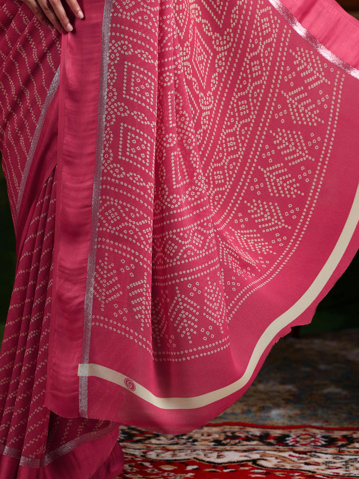 Coral Printed Satin Saree With Unstitched Blouse Piece - Libas