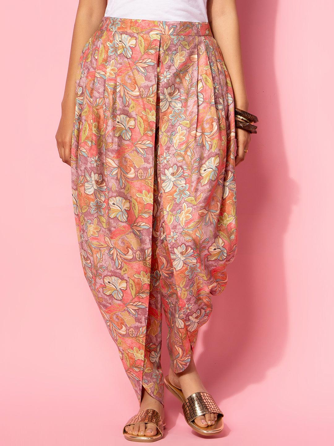 Peach Printed Silk Blend Co-Ords - Libas 