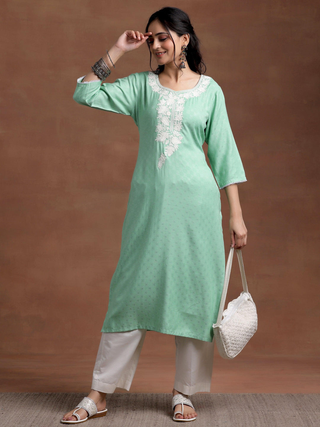 Green Yoke Design Rayon Straight Kurta - Libas 