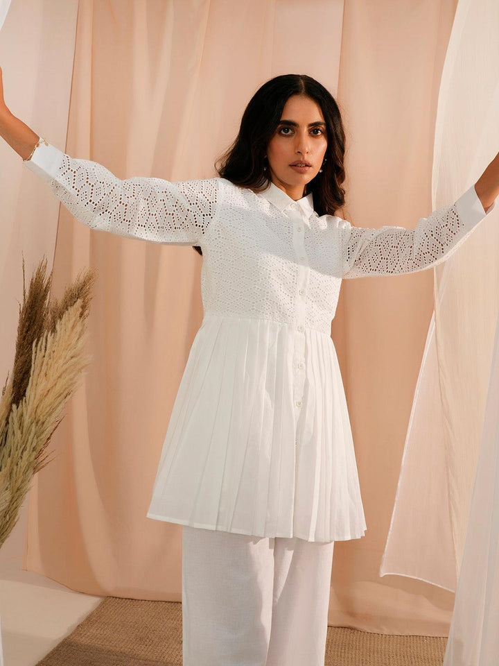 White Cotton A-Line Kurti - Libas