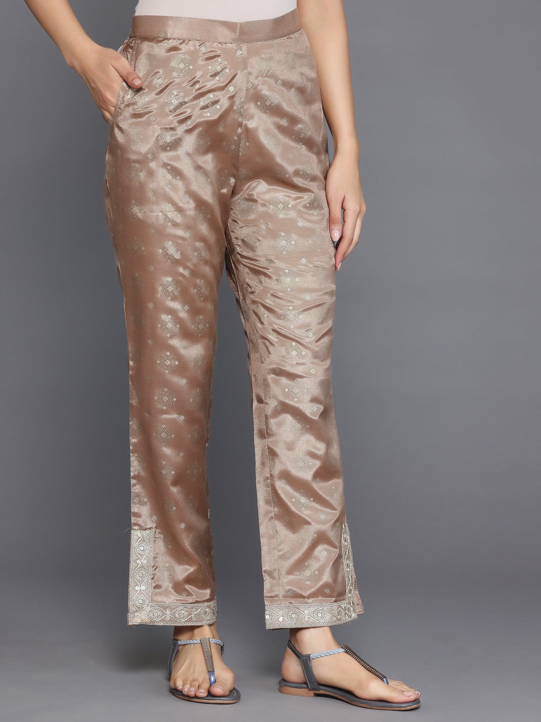 Brown Woven Design Silk Blend Straight Kurta Set