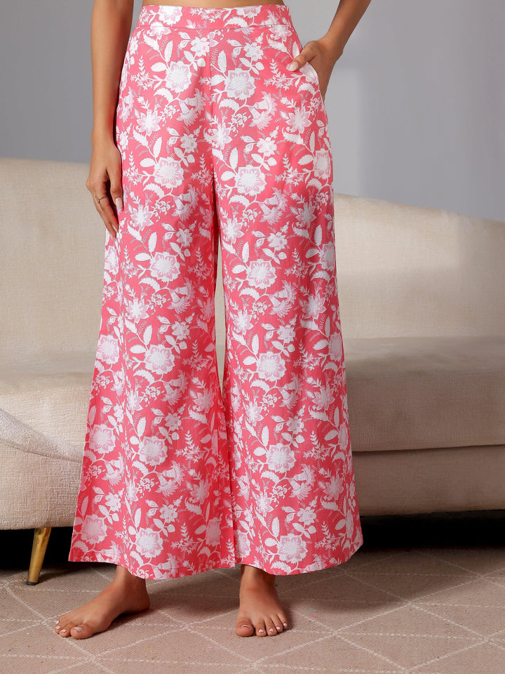 Peach Printed Cotton Night Suits - Libas