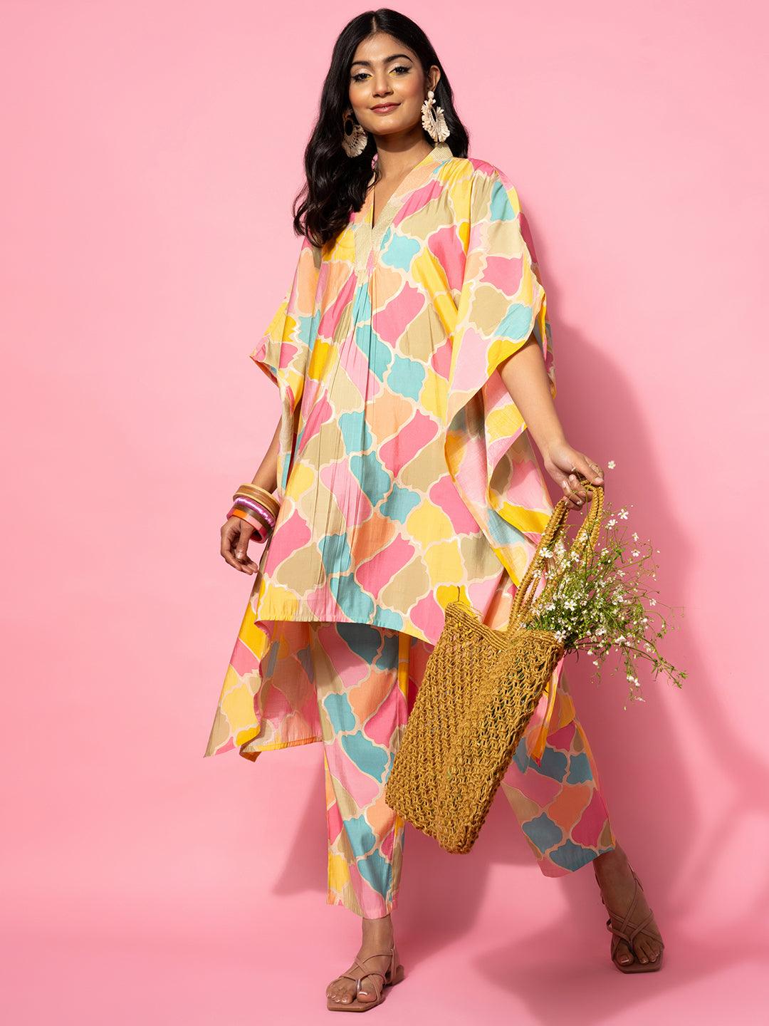 Multicoloured Printed Silk Blend Co-Ords - Libas