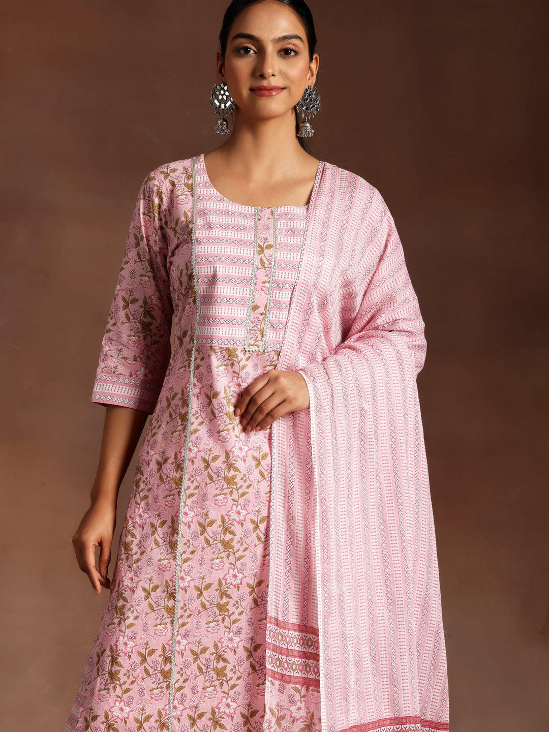 Pink Yoke Design Cotton Straight Suit With Dupatta - Libas 