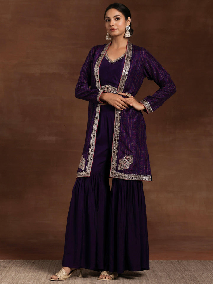 Purple Embroidered Silk Blend Co-Ords - Libas