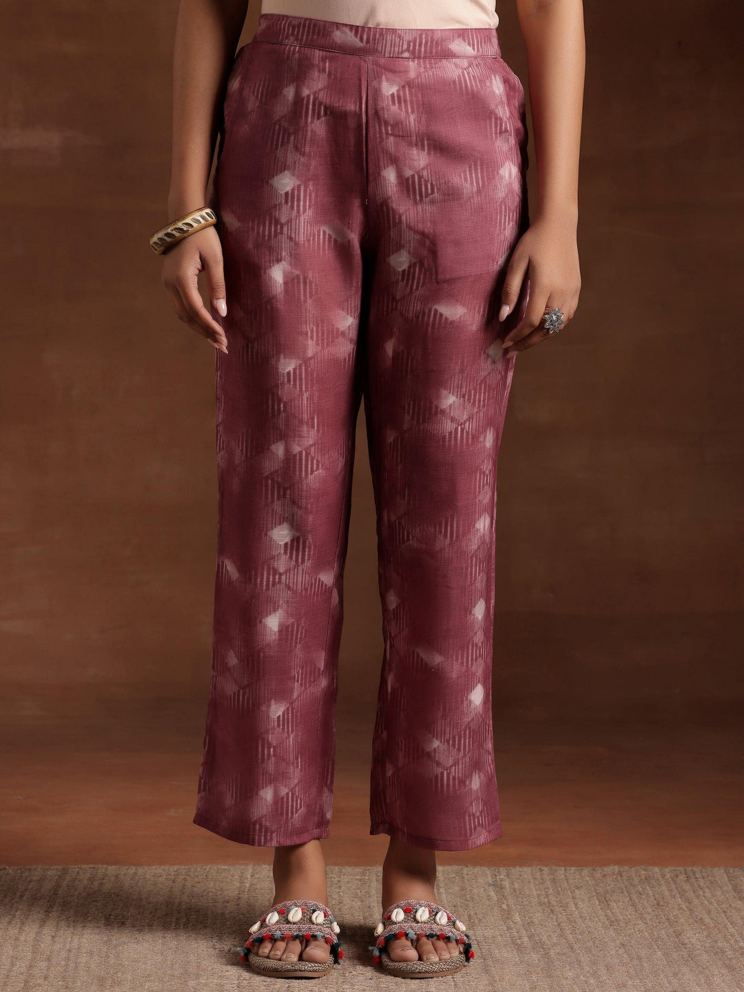 Mauve Printed Cotton Straight Suit With Dupatta - Libas 