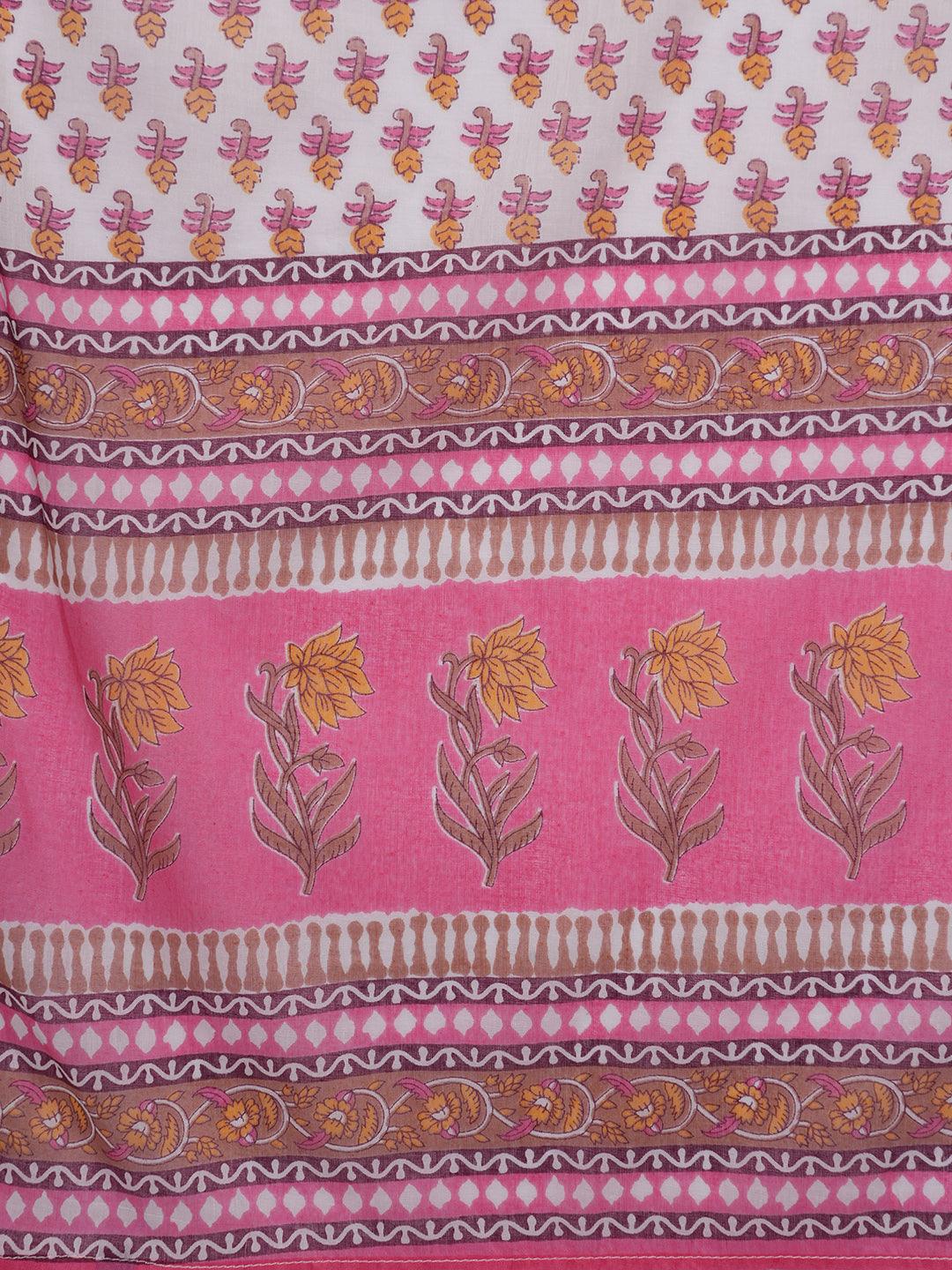 Pink Printed Cotton Straight Suit With Dupatta - Libas