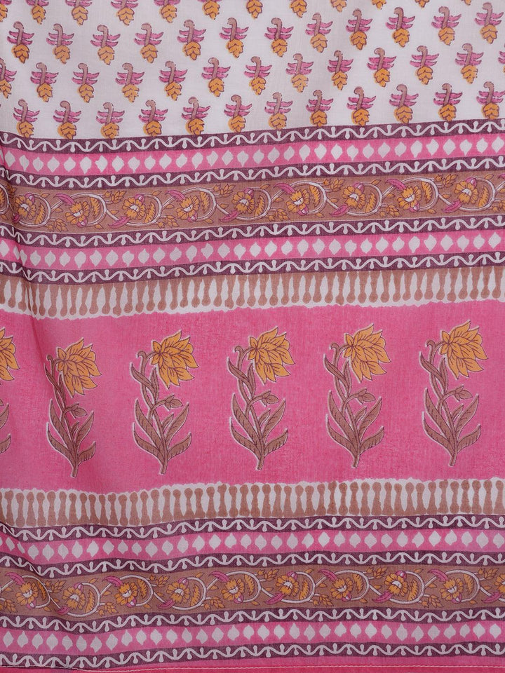 Pink Printed Cotton Straight Suit With Dupatta - Libas