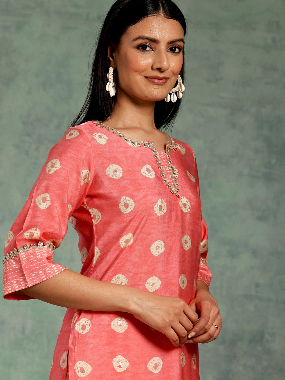 Peach Printed Silk Blend Straight Kurta Set - Libas 