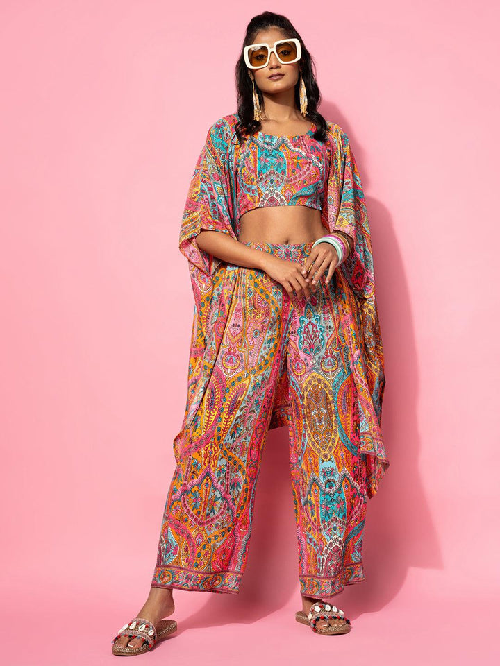 Multicoloured Printed Silk Blend Co-Ords - Libas