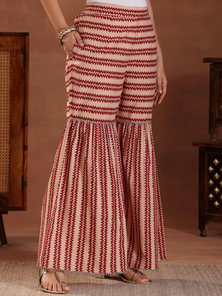 Maroon Printed Cotton Straight Suit With Dupatta - Libas