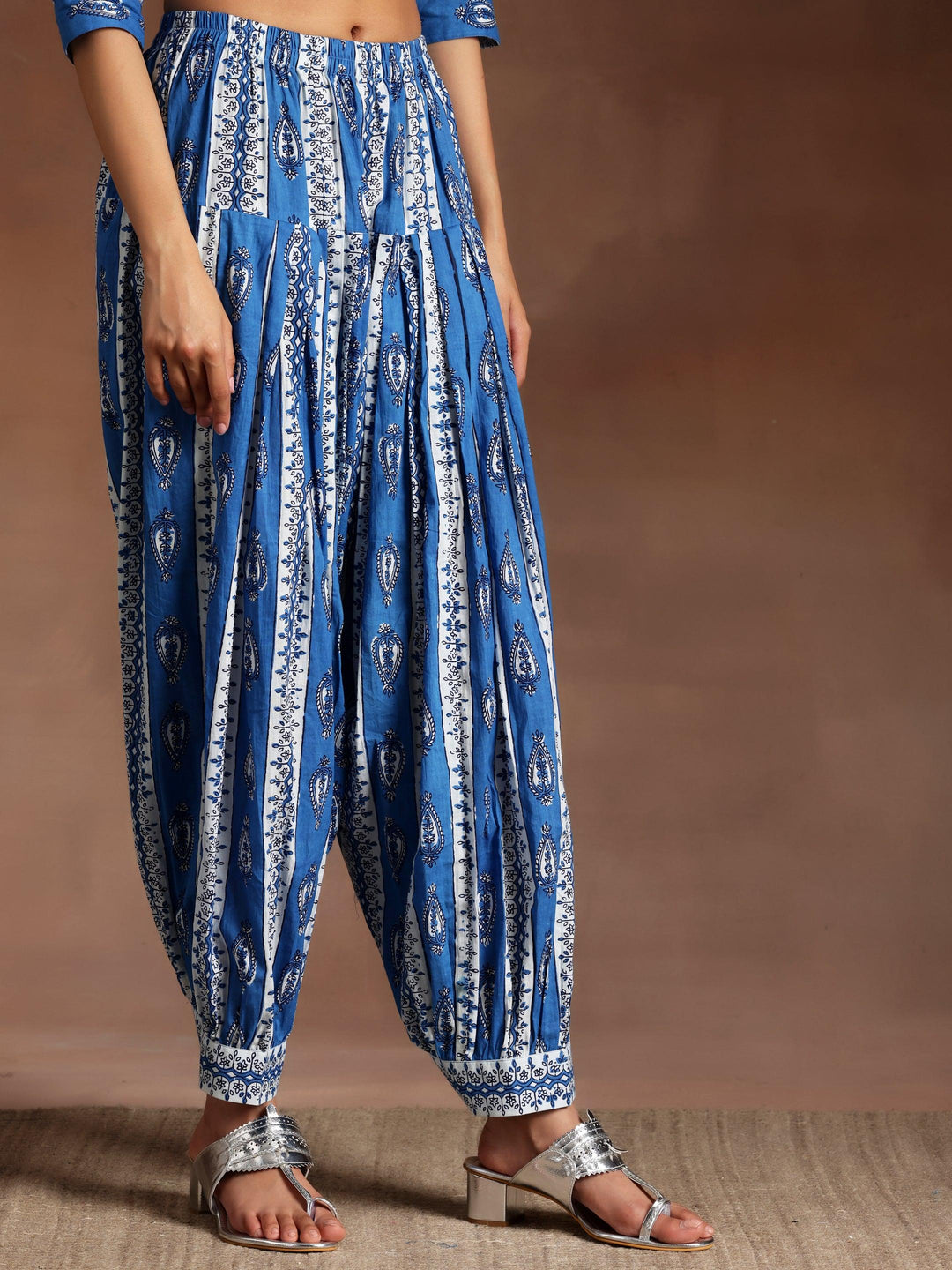 Blue Printed Cotton Straight Suit With Dupatta - Libas 