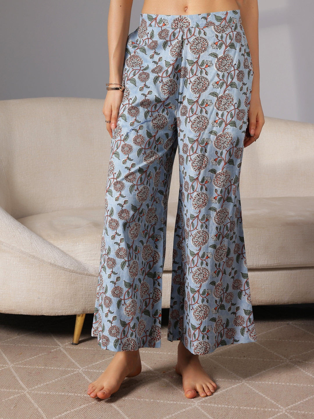 Blue Printed Cotton Night Suits - Libas